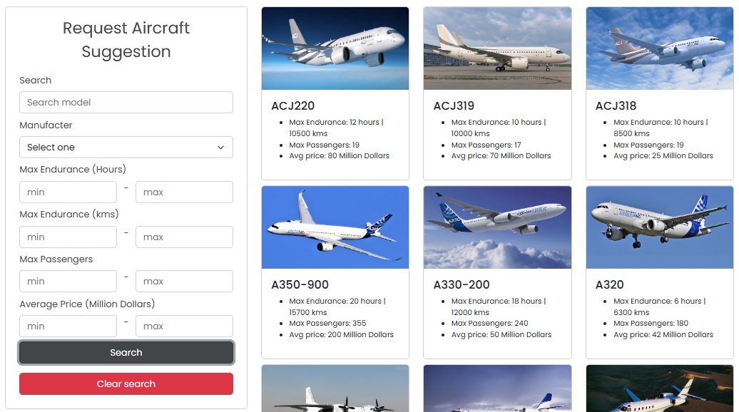 Aircrafts Search engine with Jetvisors